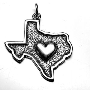 New Heart of Texas State Map Shape Sterling Silver Charm/Pendant Love TX Big 1"